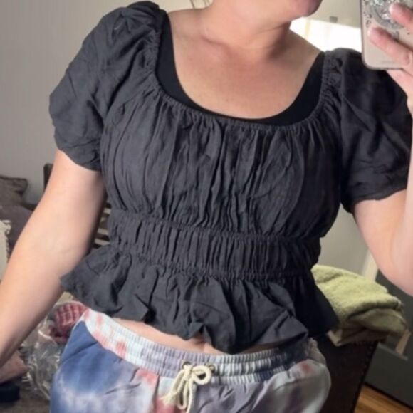 Easel Charcoal Textured Peplum Top NWT Size S, M, L - Picture 2 of 5